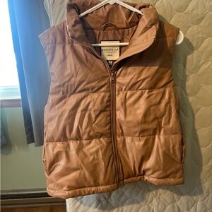 Bagatelle Tan Faux Leather Puffer Vest